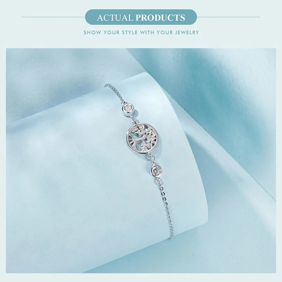 WOSTU Baum des Lebens Kettenglied-Armbänder Ohrstecker für Frauen 925 Sterling Silber AAA Zirkon Armband Familie Schmuckset Geschenk