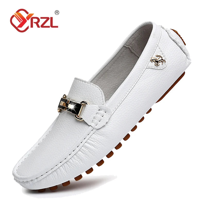 YRZL Schuhe für Herren, handgefertigt, PU-Leder, Loafer, lässig, zum Fahren, flache Schuhe, Slip-on-Schuhe, luxuriöse, bequeme Mokassins, weiße Loafer-Schuhe für Herren