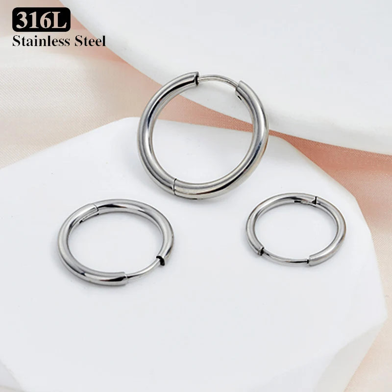 3/50/100 Paar kleine Creolen aus Edelstahl für Damen und Herren, goldfarben, schwarzer Kreis, dicker Ohrring, Huggie-Ohrringe, Piercing