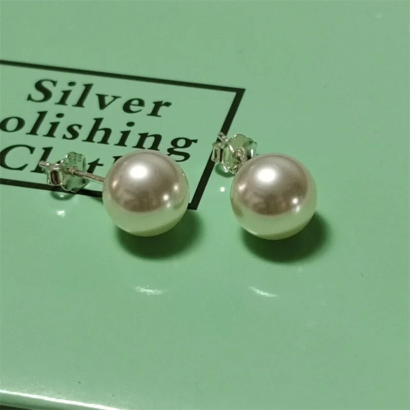 Somilia – Großhandel 8–14 mm hochwertige runde weiße Perle im japanischen Stil und Ohrstecker aus 925er Sterlingsilber für Damen. Ein Paar