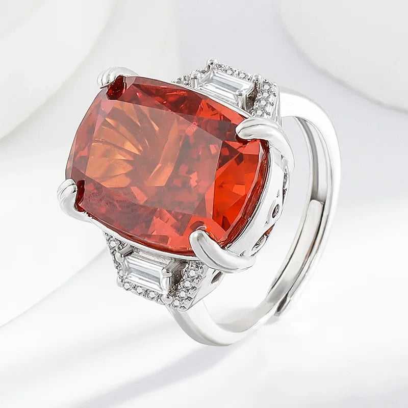 925er Silber Kristall-Zirkon Ring Quadratisch