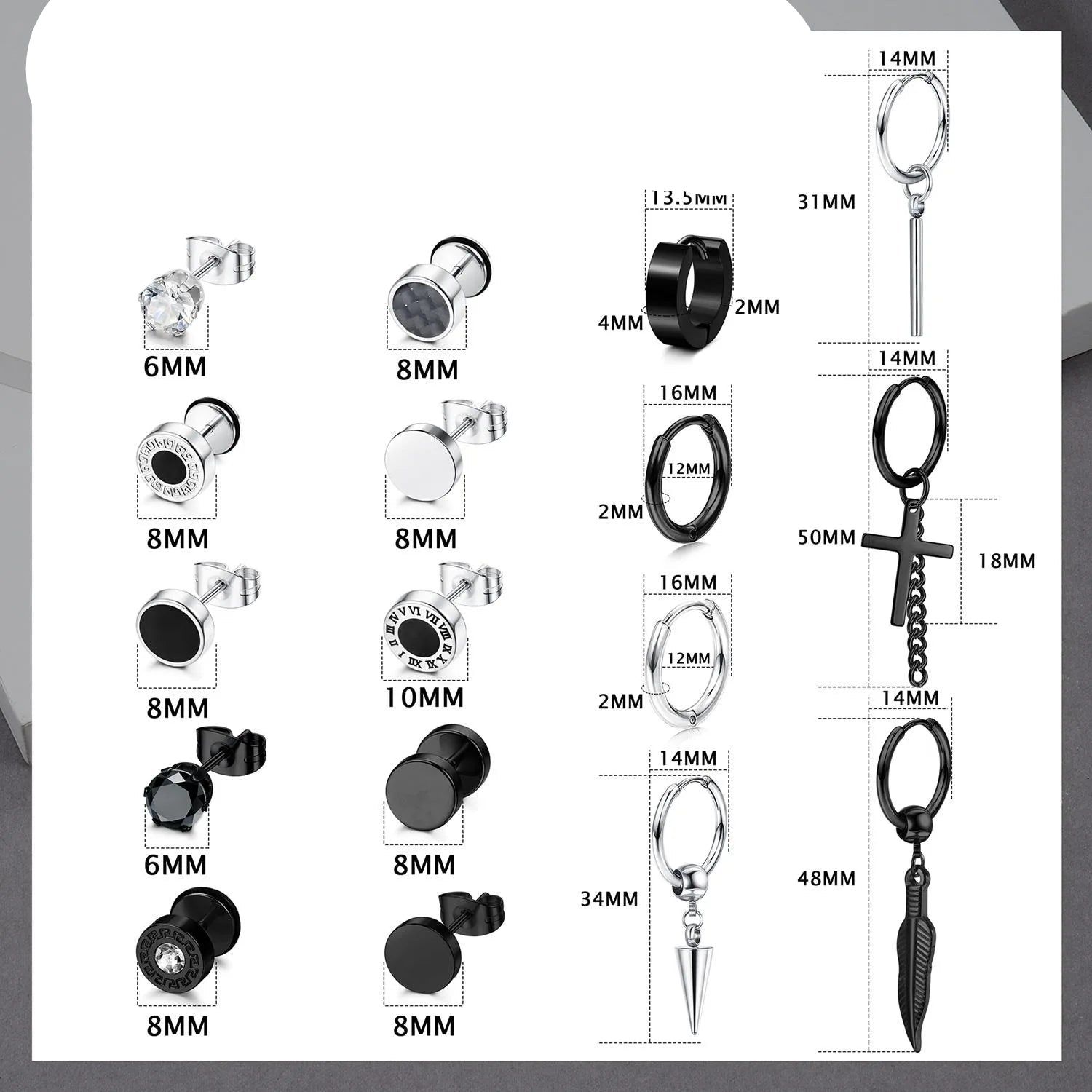 Gothic Edelstahl  Herren und damen  Ohrringe