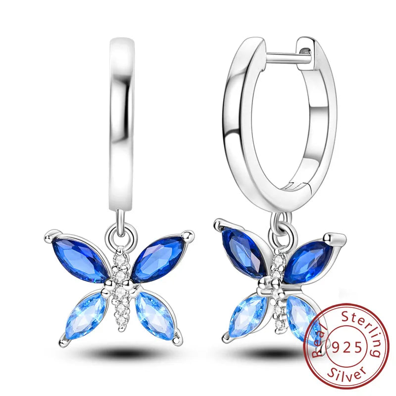 Creolen Original 925 Sterling Silber Blaues Sternenlicht Kristall Feuerdrache Schmetterling Ohrringe Für Frauen Party Hochzeit Schmuck