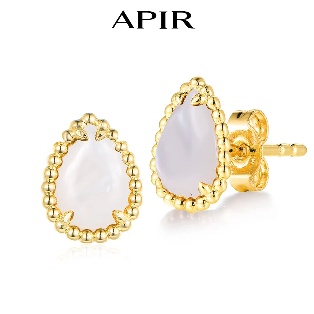 APIR Perlmutt-Wassertropfen-Ohrringe, böhmischer Stil, Damen-Ohrringe, Chalcedon/Granat, baumelnde Ohrringe, täglicher niedrigster Preis