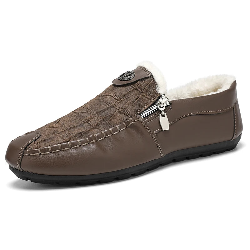 Winter Leder Männer Casual Schuhe Plüsch Warme Bequeme Halbschuhe Leichte Herren Fahren Schuhe Slip-on Herren Faule Schuhe Mokassins