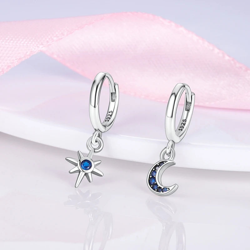 Heiße Verkäufe 925 Sterling Silber Creolen Blume Stern Mond Sonne Creolen mit Zirkonia Modeschmuck für Frauen Mädchen
