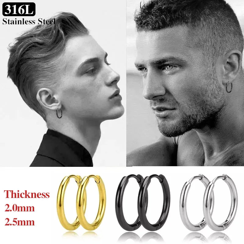 3/50/100 Paar kleine Creolen aus Edelstahl für Damen und Herren, goldfarben, schwarzer Kreis, dicker Ohrring, Huggie-Ohrringe, Piercing