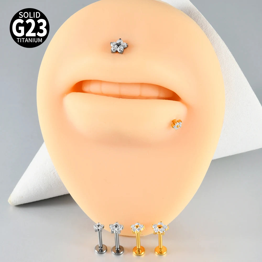 1/5PCS F-136 Implantat Titan Verschiedene Größe Blume Zirkonia Labret 16G Innengewinde Knorpel Helix Lappen Ohrring Piercing
