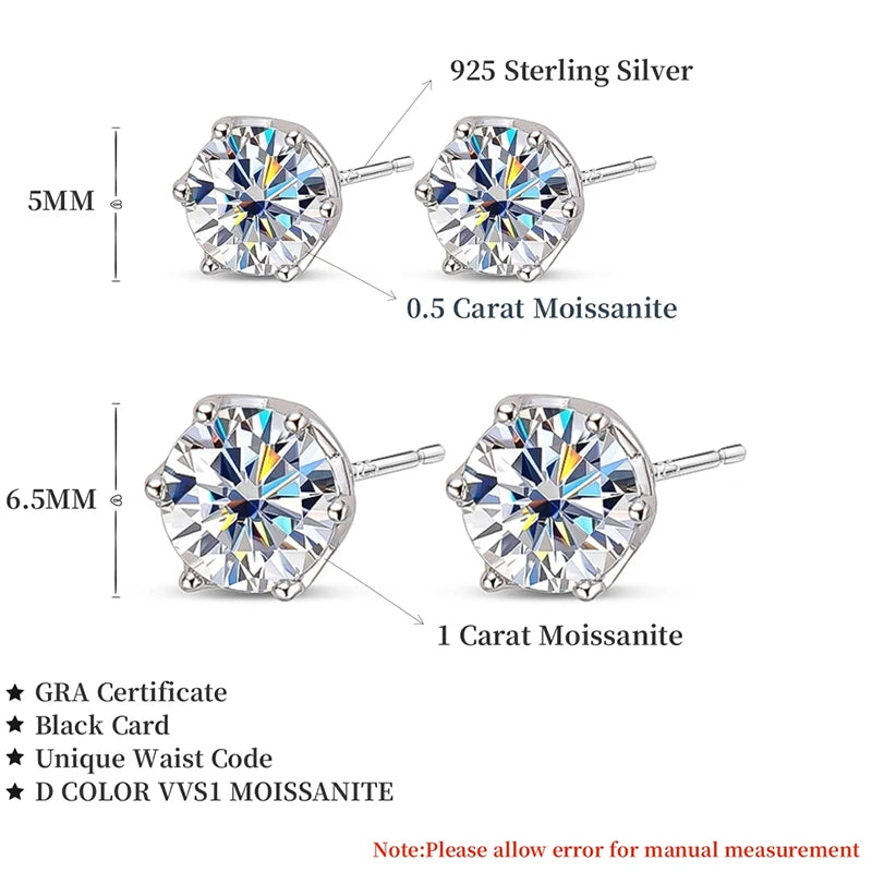 JoyceJelly 1/2/4CT VVS D Farbe Moissanit Russische Cut 8H8A Labor Diamant Stud Ohrringe Für Frauen S925 Sterling silber Edlen Schmuck