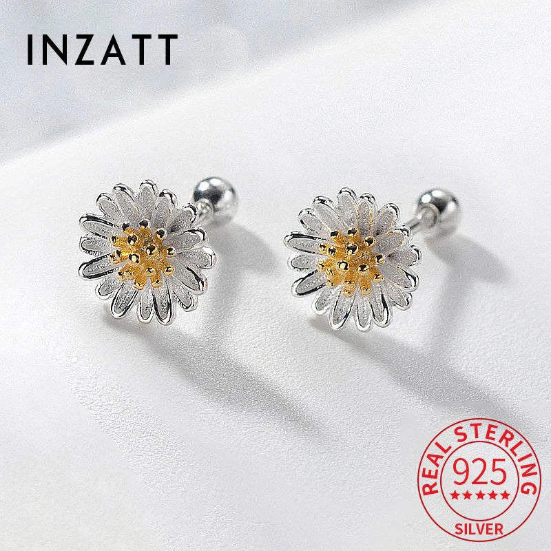 INZATT Echt 925 Sterling Silber 6/8mm Blume Ohrstecker für Frauen Klassische Feine Schmuck Piercing Schraube Ball Zubehör