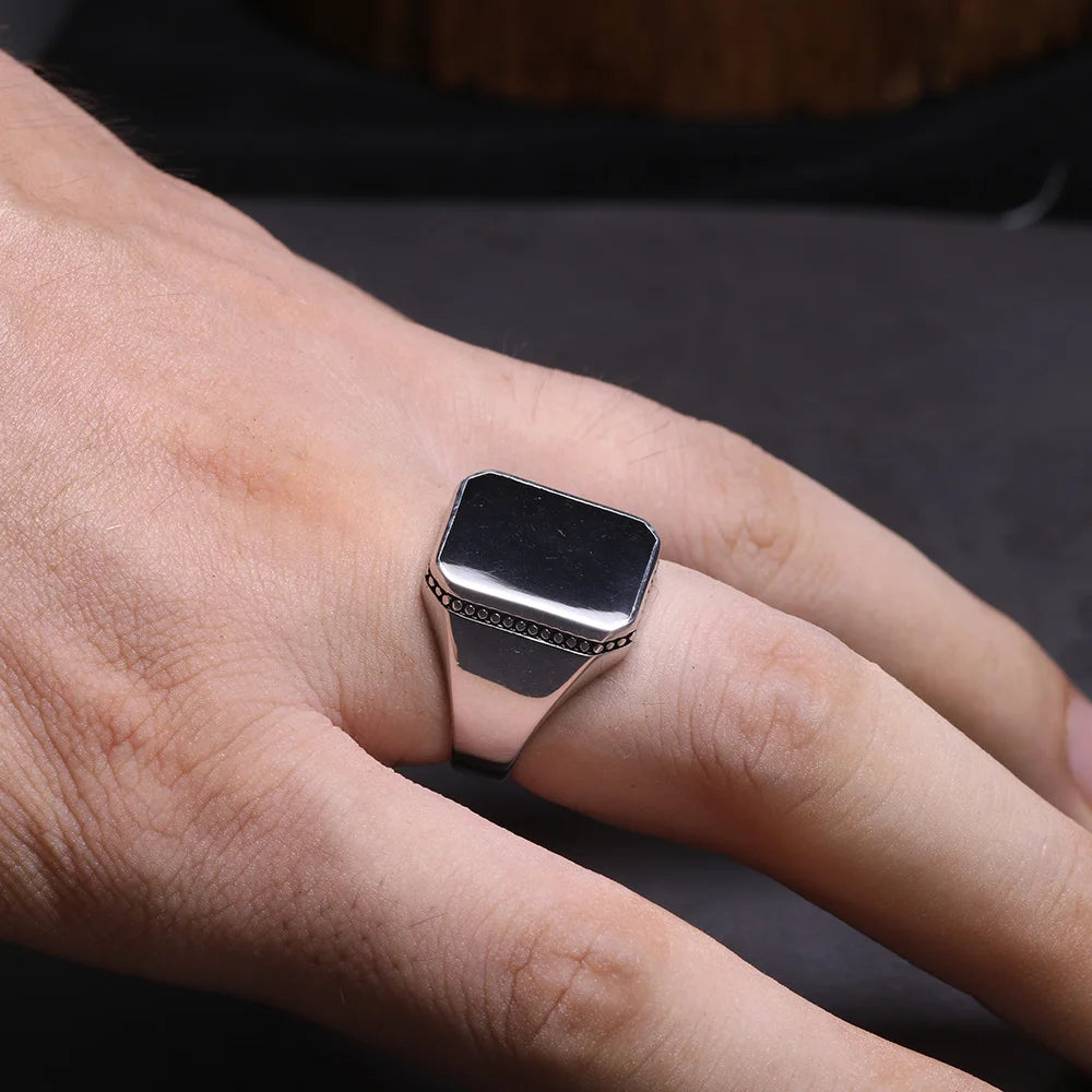 925er Silber-Siegelring für Herren – Massives Design mit schwarzem Onyx-Stein