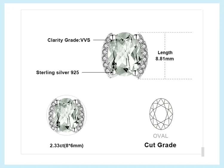 JewelryPalace Echtem 2,3 ct Oval Grün Amethyst 925 Sterling Silber Stud Ohrringe für Frauen Erklärung Edelstein Feine Schmuck