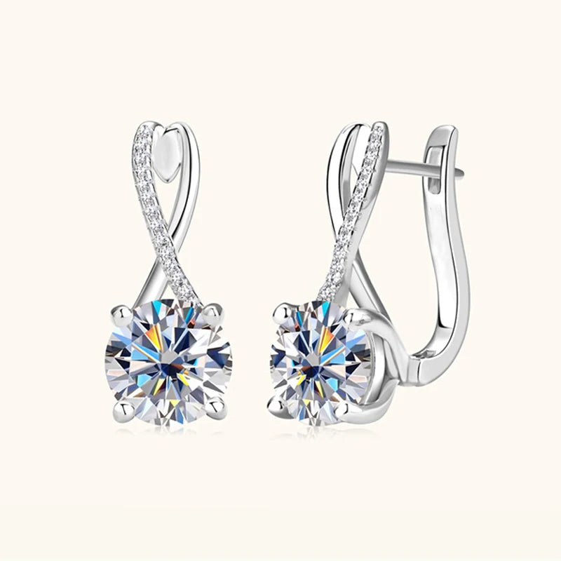 925 Silber 2 Karat * 2 Moissanit Retro-Mode klassische Schleife vier Krallen Herren- und Damenohrringe, geeignet für Hochzeitskleider