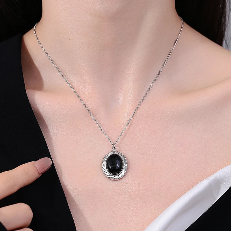 PANJBJ Onyx-Halskette aus 925er-Sterlingsilber für Frauen und Mädchen, prägnante Individualität, Modeschmuck, Geburtstagsgeschenk, Dropshipping