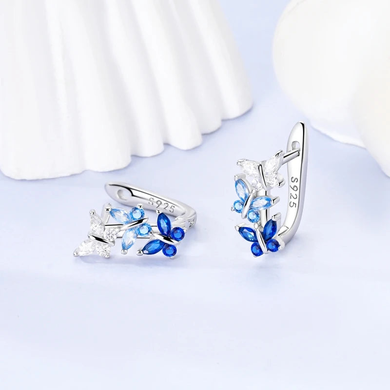 Creolen Original 925 Sterling Silber Blaues Sternenlicht Kristall Feuerdrache Schmetterling Ohrringe Für Frauen Party Hochzeit Schmuck