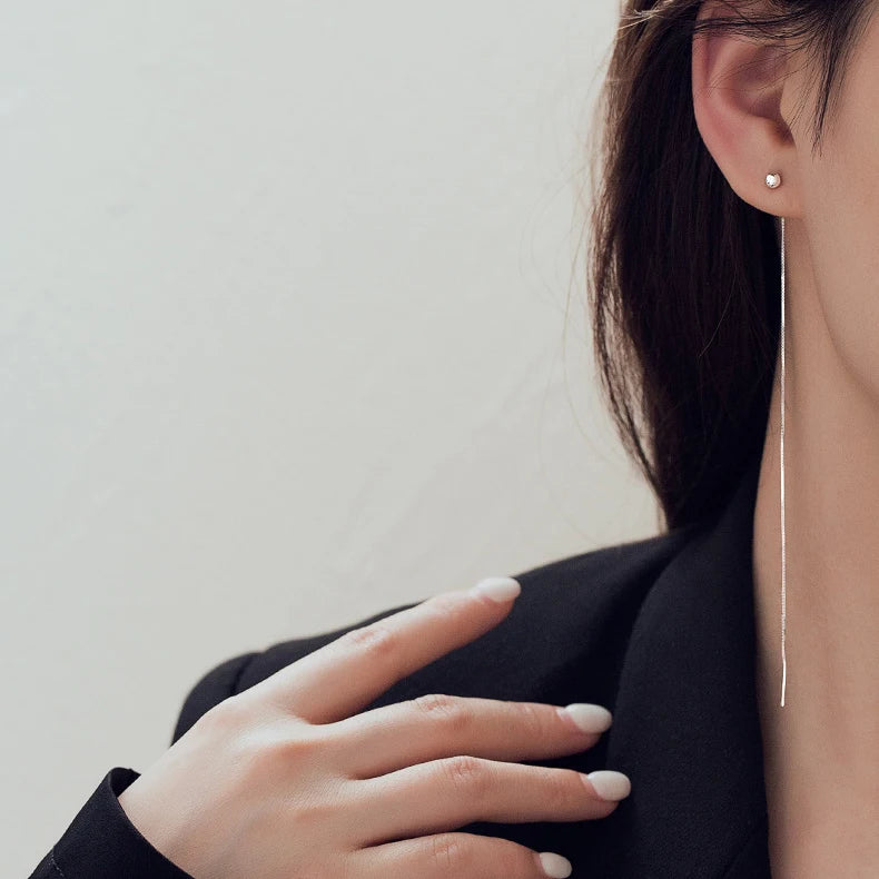 INZATT Echt 925 Sterling Silber Perle Quadrat Lange Kette Quaste Drop Ohrringe Für Frauen Klassischen Feinen Schmuck Geometrische Zubehör