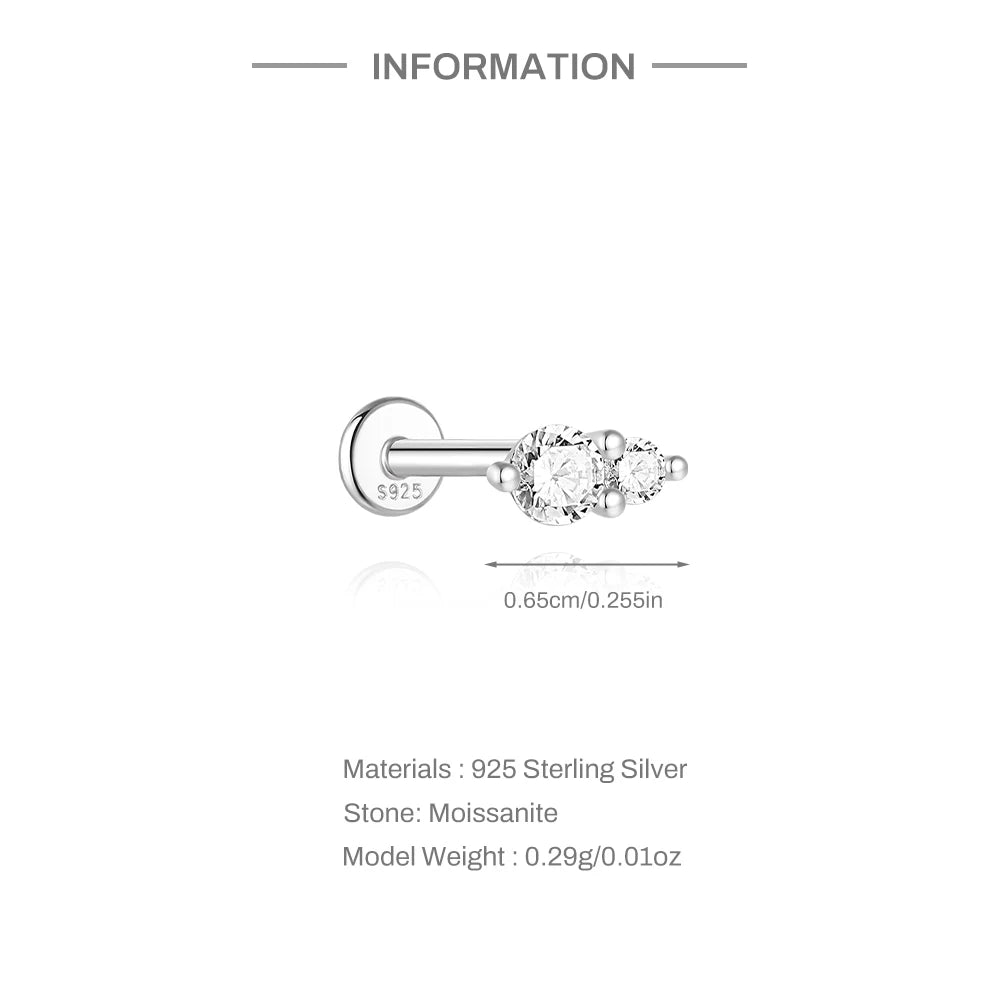 Aide Moissanit-Diamant-Ohrstecker für Damen, originales 925er-Sterlingsilber, Schraubverschluss, Damen-Moissanit-Ohrring mit flacher Rückseite, Juwel