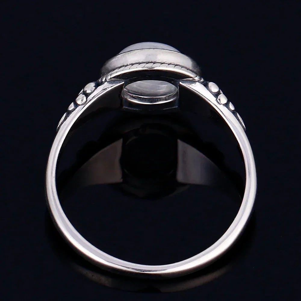 925 Silber Mondstein-Ring Herren