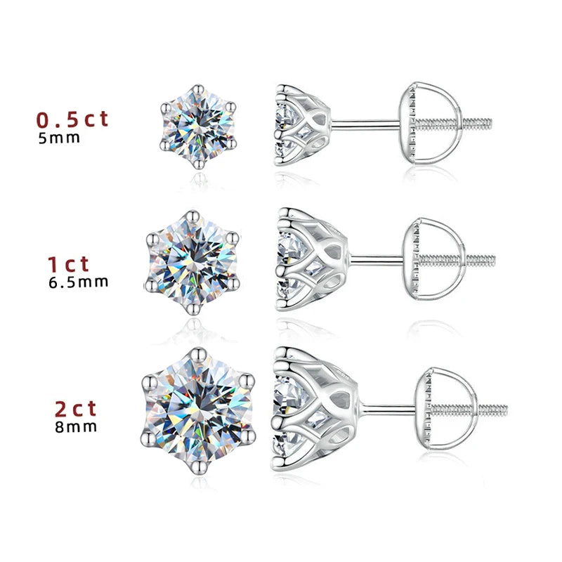 JoyceJelly 0,5-2CT Bunte Moissanit-Ohrringe mit Schraubverschluss für Damen, S925-Sterlingsilber, Schmuck, vergoldet, 18 Karat, 6 Zinken, Ohrstecker