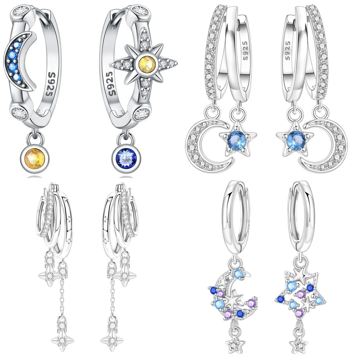 Ohrringe aus 925er-Sterlingsilber, geheimnisvoller Stern, Mond, Schmuck, vielseitige Creolen für Frauen, Schmuck, Geburtstagsfeier, feine Geschenke