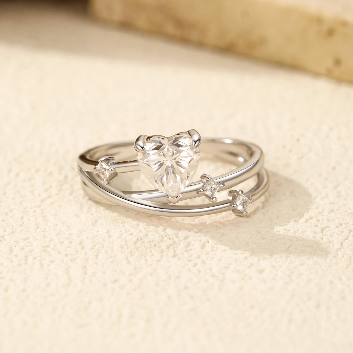 925er Silberring Herz-Brillanz  Filigraner Moissanit-Ring für Verlobung Hochzeit