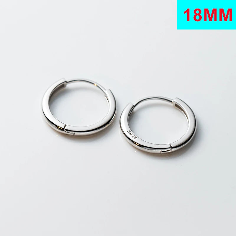 Inzatt echtes 925er Sterling silber 10/12/14/16/18mm runde Creolen für Damen klassischer edler Schmuck geometrische Accessoires