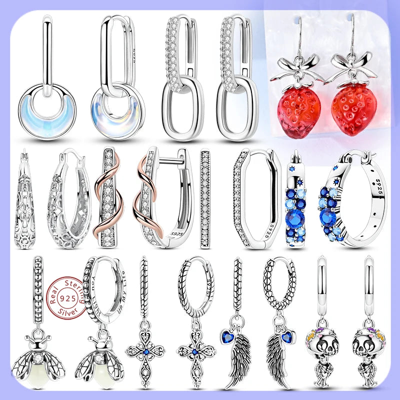 2025 neue 925 Sterling Silber Ohrringe Einfache Bogen Erdbeere Schmetterling Creolen für Hochzeit Party Frauen Schmuck Mädchen