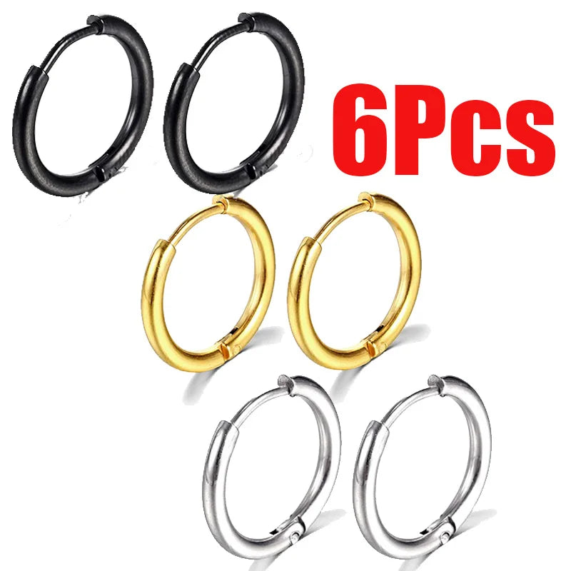 3/50/100 Paar kleine Creolen aus Edelstahl für Damen und Herren, goldfarben, schwarzer Kreis, dicker Ohrring, Huggie-Ohrringe, Piercing