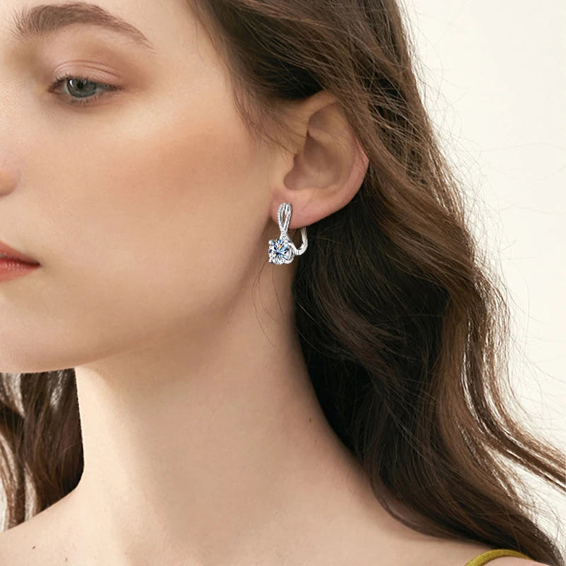 925 Silber 2 Karat * 2 Moissanit Retro-Mode klassische Schleife vier Krallen Herren- und Damenohrringe, geeignet für Hochzeitskleider