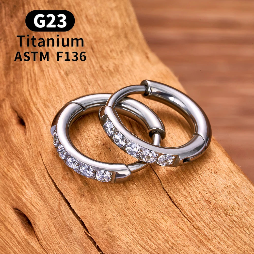 2/20PCS G23 Titan Ohrring Hoop CZ Klapp Segment Runde Nase Ring für Frauen Ohr Tragus Knorpel Helix Daith Piercing Schmuck
