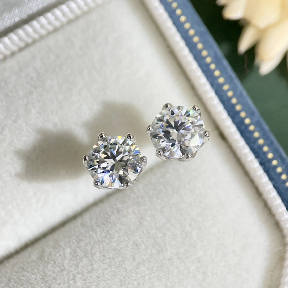 JoyceJelly 0,5-2CT Bunte Moissanit-Ohrringe mit Schraubverschluss für Damen, S925-Sterlingsilber, Schmuck, vergoldet, 18 Karat, 6 Zinken, Ohrstecker