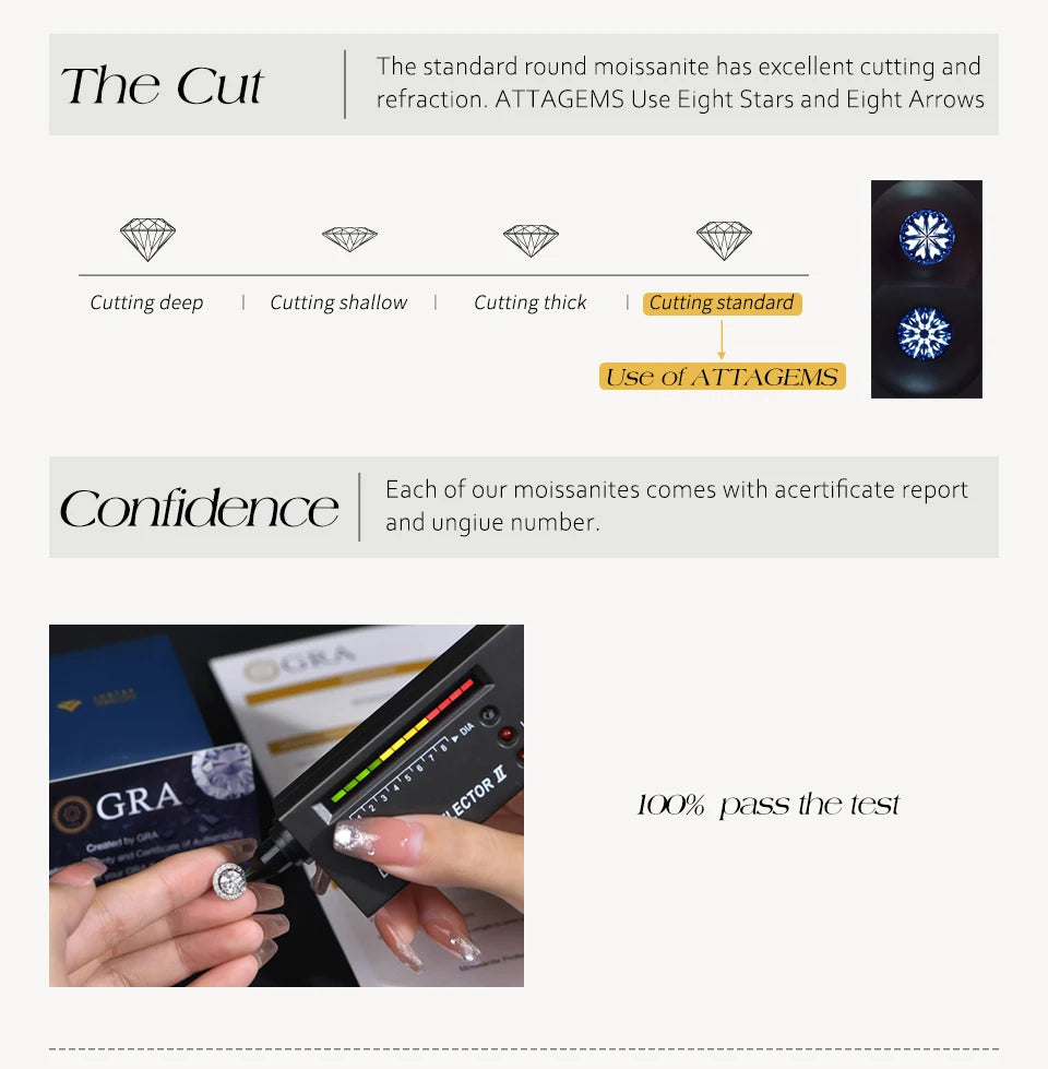 ATTAGEMS Eternity DVVS1 Moissanit-Ring für Damen, 100 % echtes 925er-Sterlingsilber, vergoldet, Hochzeit, Party, Charm, edler Schmuck, neu