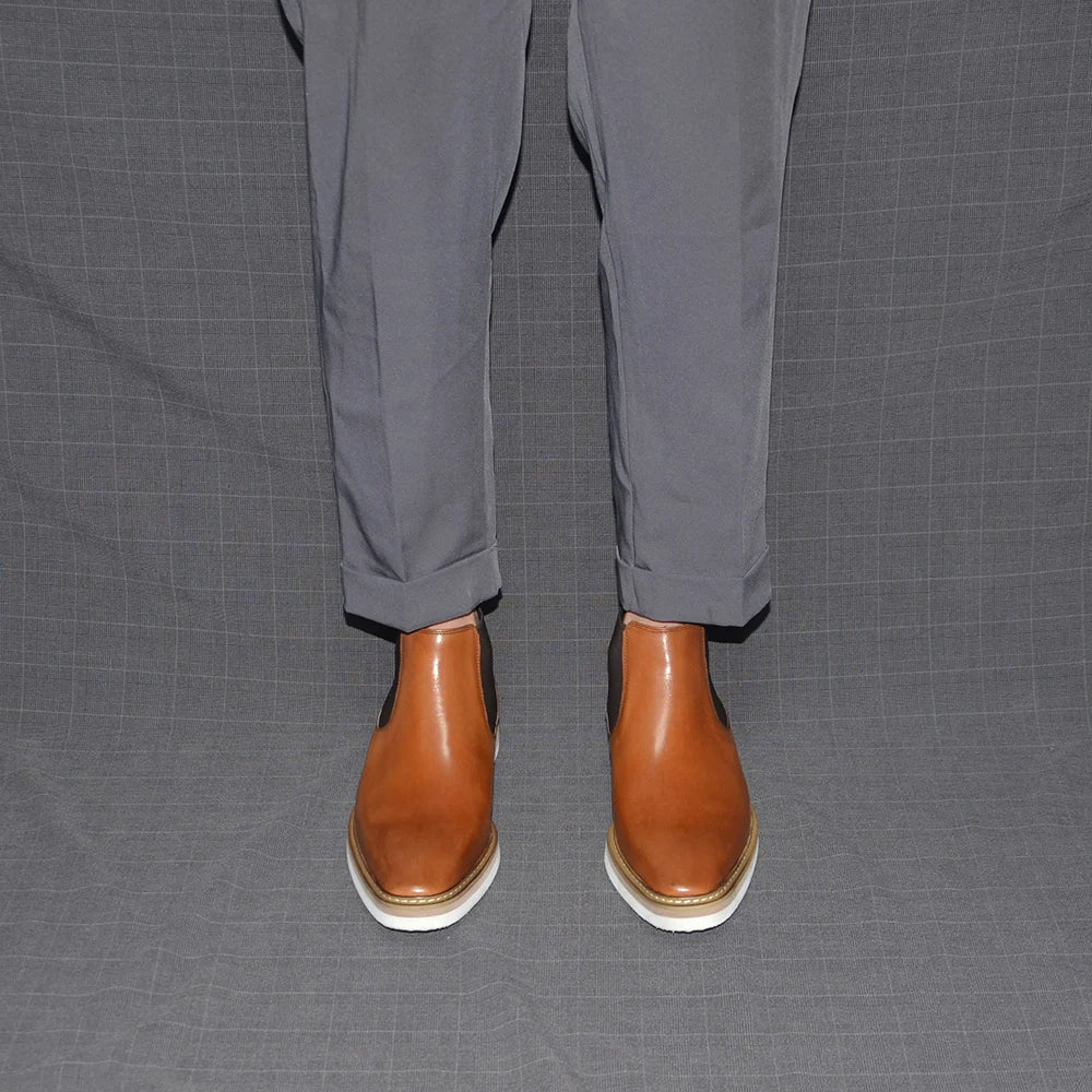 Britischer Stil Herren Chelsea Stiefel – Echtes Rindsleder, Slip-On, High Top Casual