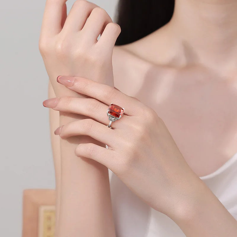 925er Silber Kristall-Zirkon Ring Quadratisch