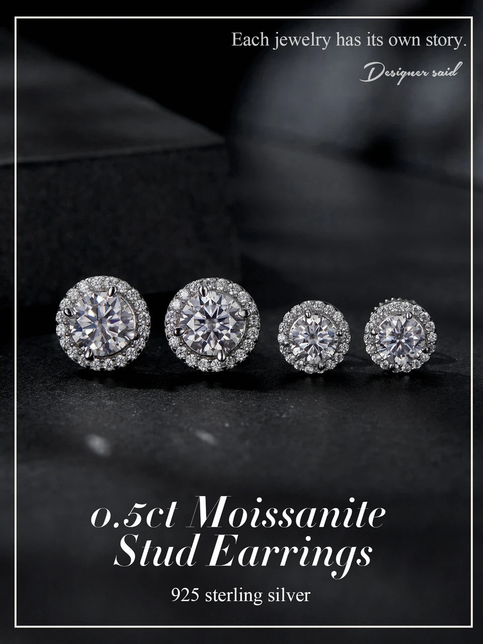 Bamoer U 0,5/1 CT Moissanit-Halo-Ohrringe, 925er Sterlingsilber, 4 Zinken, Ohrstecker, Rundschliff, für Frauen, Verlobungsgeschenk, edler Schmuck