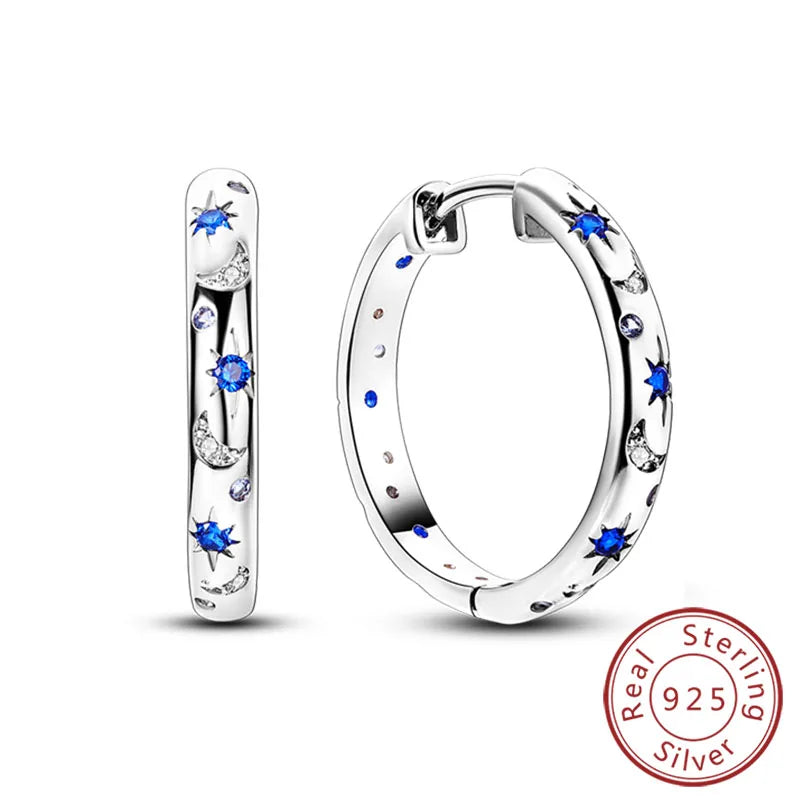 Creolen Original 925 Sterling Silber Blaues Sternenlicht Kristall Feuerdrache Schmetterling Ohrringe Für Frauen Party Hochzeit Schmuck