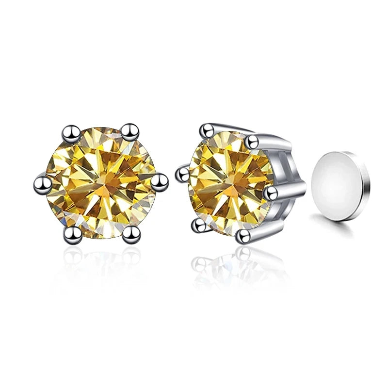 Piercingfreie magnetische Ohrstecker mit sechs Krallen, 1 Karat Moissanit-Ohrringe für Damen und Herren, Original-Schmuck aus 925er Sterlingsilber