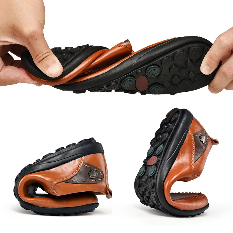 Handgefertigte Schuhe aus echtem Leder, Freizeitschuhe für Herren, flache Plateau-Wanderschuhe, Outdoor-Schuhe, Slipper, atmungsaktive Turnschuhe