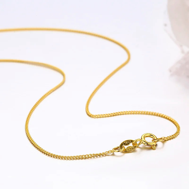 45 cm-60 cm 1,4mm Dünne 925 Sterling Silber Gelb Gold Farbe Panzerkette Choker Halskette Frauen Mädchen schmuck Kolye Collares Collier