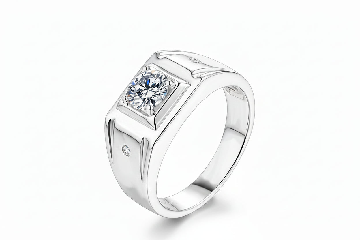 Attagems Herrenring – 925er Silber mit 1 Karat Moissanit (