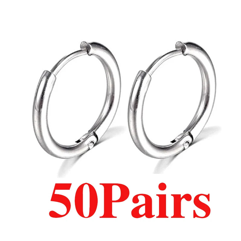 3/50/100 Paar kleine Creolen aus Edelstahl für Damen und Herren, goldfarben, schwarzer Kreis, dicker Ohrring, Huggie-Ohrringe, Piercing