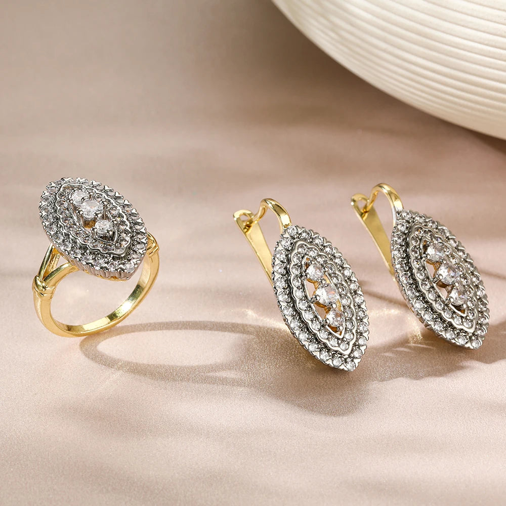 Kristalldesign mit eingelegten zweifarbigen Ohrringen, verkupfertem 14-karätigem Gold, modischer Luxus-Party-Geschenkschmuck