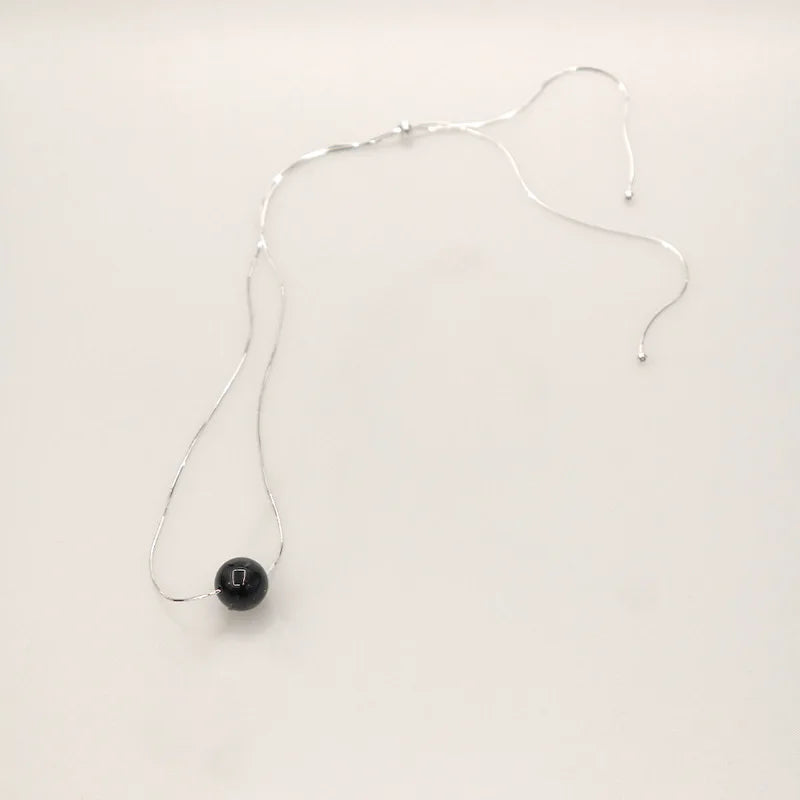 Halskette aus 925er-Sterlingsilber, schwarze Perlen, quadratisch, unregelmäßig, Punk, geometrisch, für Frauen und Mädchen, Schmuck, Geschenk, Dropshipping, Großhandel