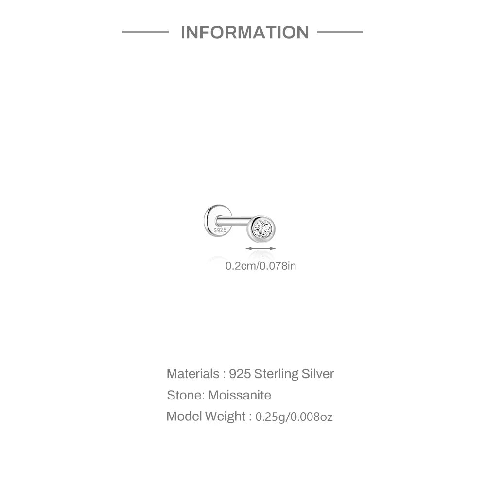 Aide Moissanit-Diamant-Ohrstecker für Damen, originales 925er-Sterlingsilber, Schraubverschluss, Damen-Moissanit-Ohrring mit flacher Rückseite, Juwel