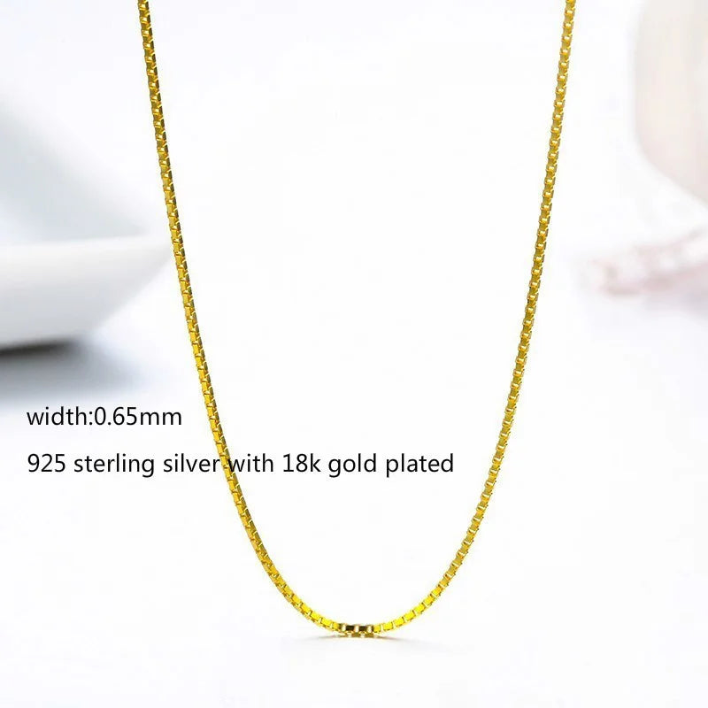 35-80cm 0,65mm Dünne Echt 925 Sterling Silber Gold Farbe Box Kette Halskette Frauen Kinder Mädchen Kinder herren Schmuck Kolye Collares