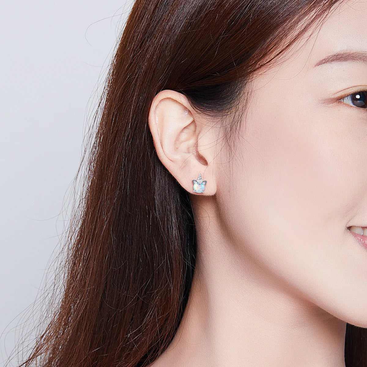 WOSTU 925 Sterling Silber Opal Stud Ohrringe Katze Einhorn Herz Blau Opal Ohrringe Für Frauen Original Silber 925 Schmuck