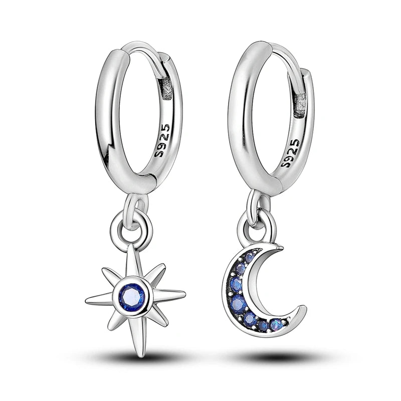 Heiße Verkäufe 925 Sterling Silber Creolen Blume Stern Mond Sonne Creolen mit Zirkonia Modeschmuck für Frauen Mädchen