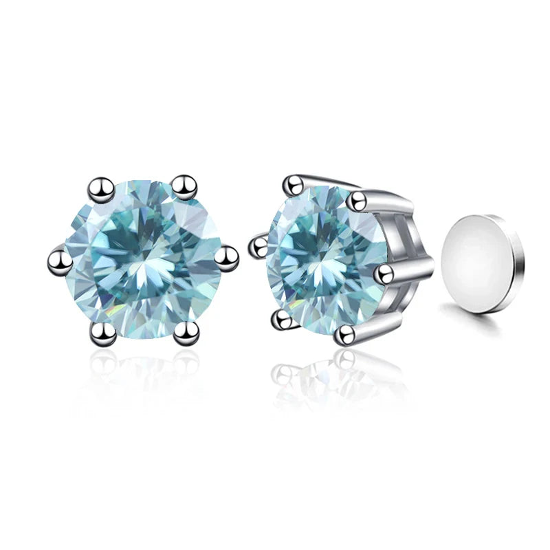 Piercingfreie magnetische Ohrstecker mit sechs Krallen, 1 Karat Moissanit-Ohrringe für Damen und Herren, Original-Schmuck aus 925er Sterlingsilber