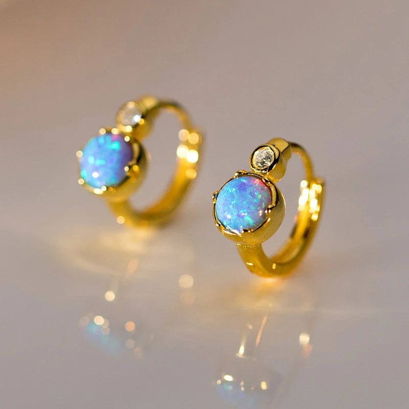 INZATT Echt 925 Sterling Silber 6mm Opal Zirkon Runde 9mm Creolen für Frauen Klassische Feine Schmuck Geometrische zubehör