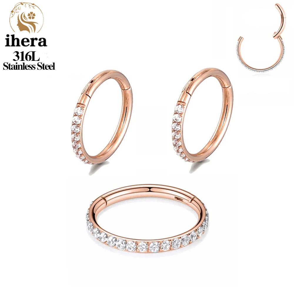 1/10/50PCS Edelstahl Zirkon Klapp Segment Nase Septum Clicker Ring Runde Ohrringe Hoops Ohr Tragus helix Piercing Schmuck
